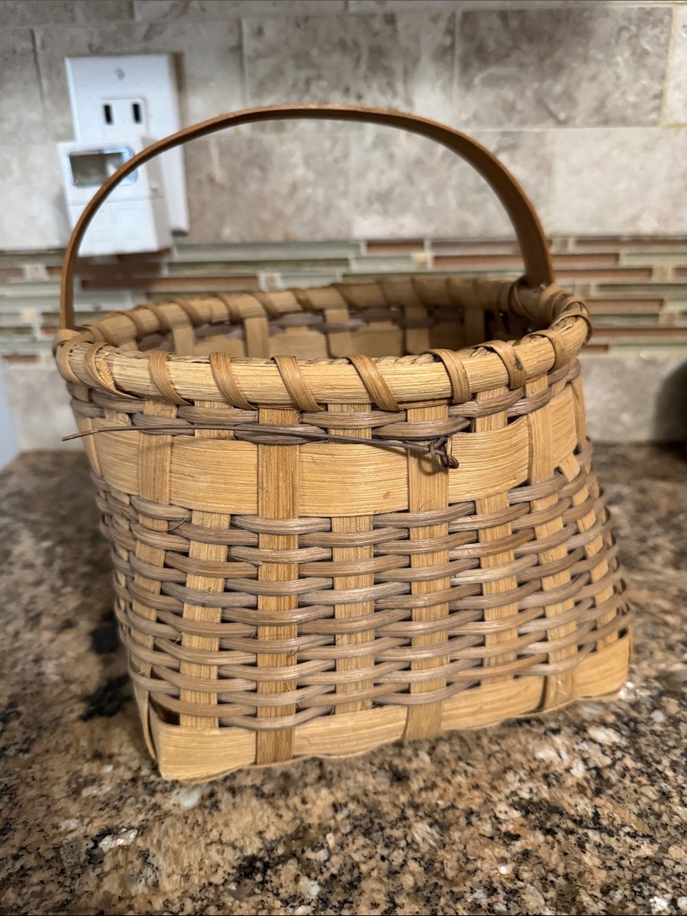 Handwoven Rustic Wicker Storage Basket with Handle - Natural/Tan